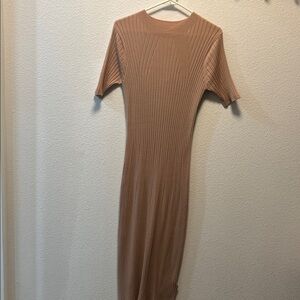 Varley Ribbed Knit Dress in Beige